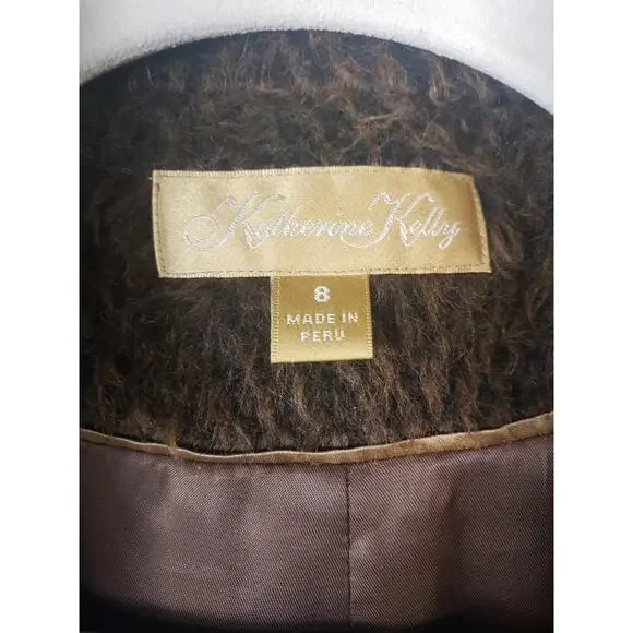 Katherine Kelly Women's Alpaca Wool Faux Fur Coat 8 Brown Elegant Old Hollywood - Picture 7 of 10